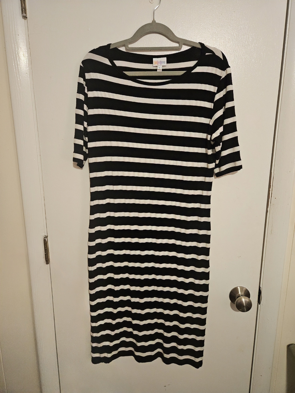 LuLaRoe Black and White Striped Midi Dress